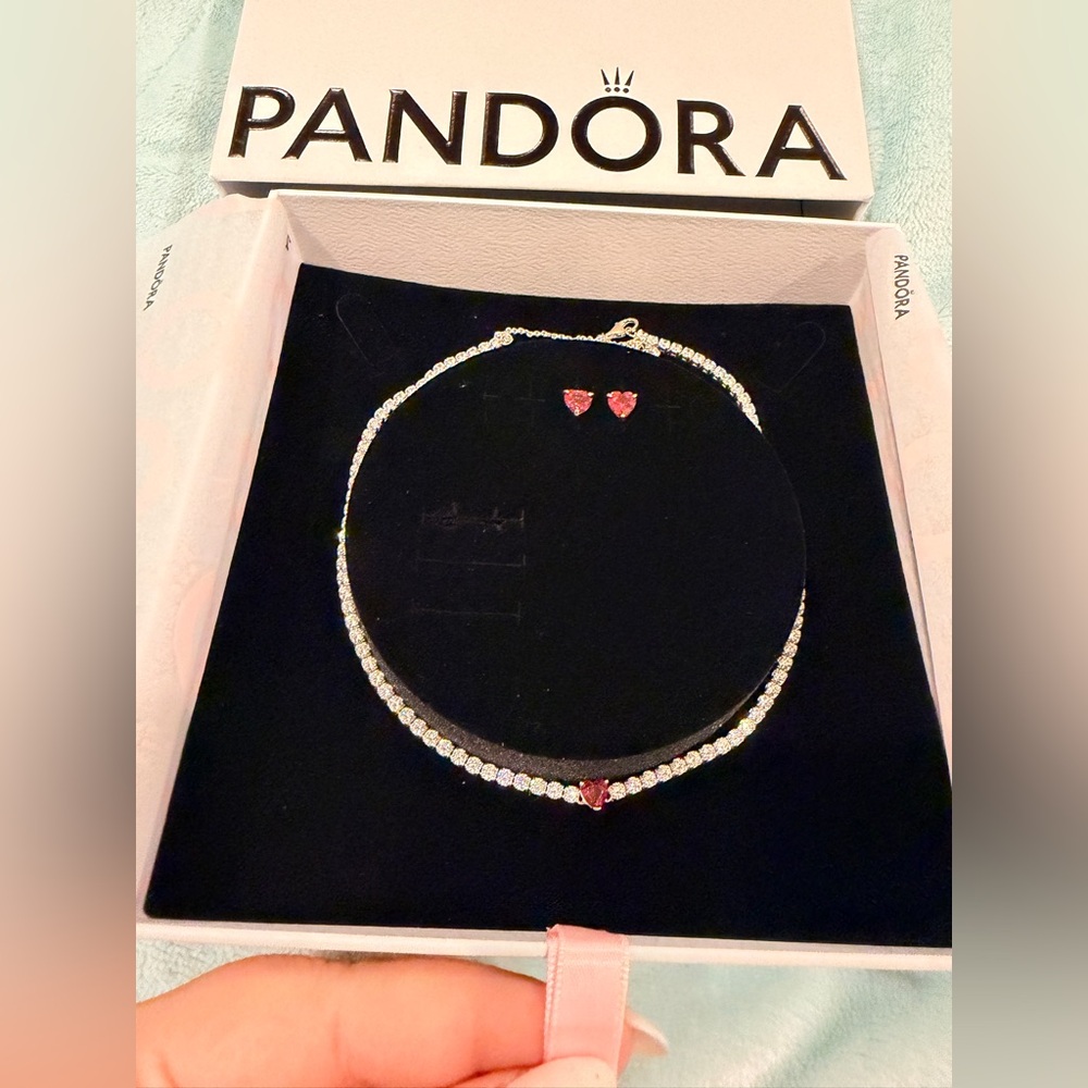 Pandora Silver Necklace with Red Accents